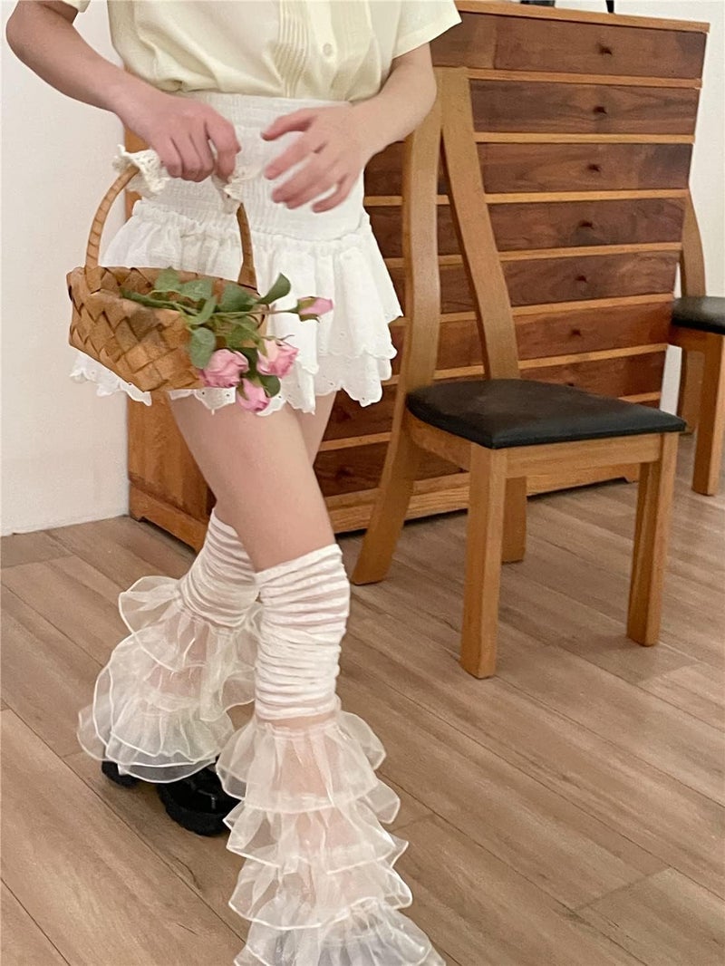 SherryDC Girl's Y2k Kawaii Leg Warmers Cute Lace Harajuku Leg Sleeves Gothic Lolita Long Slouch Socks for Women - Image 4